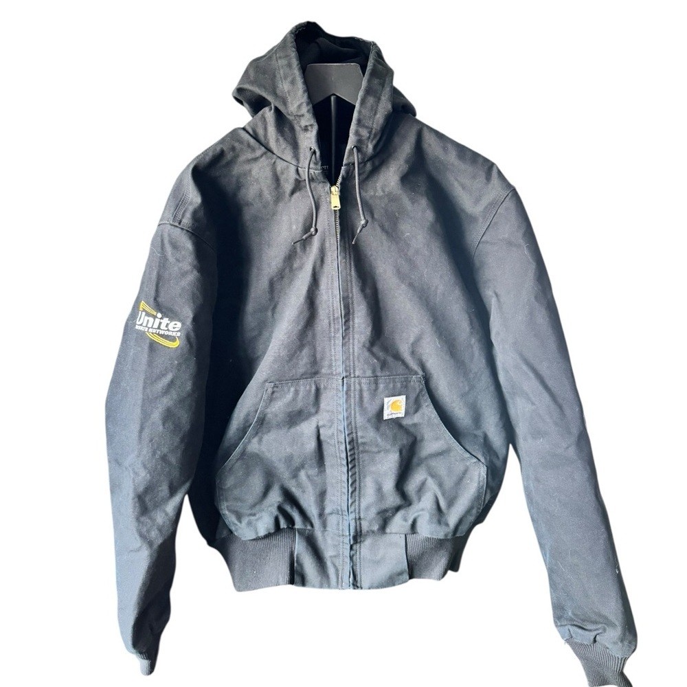 Carhartt Black Duck Canvas Full Zip Hooded Active Jacket Mesh Lined Men’s M